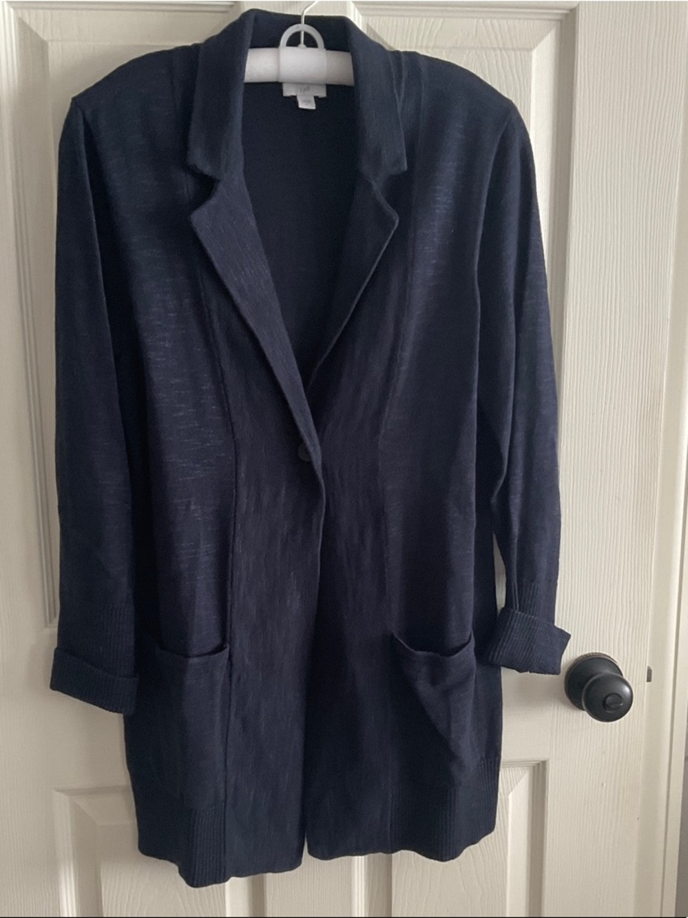 J. Jill Dark Navy Knit Blazer with Patch Pockets